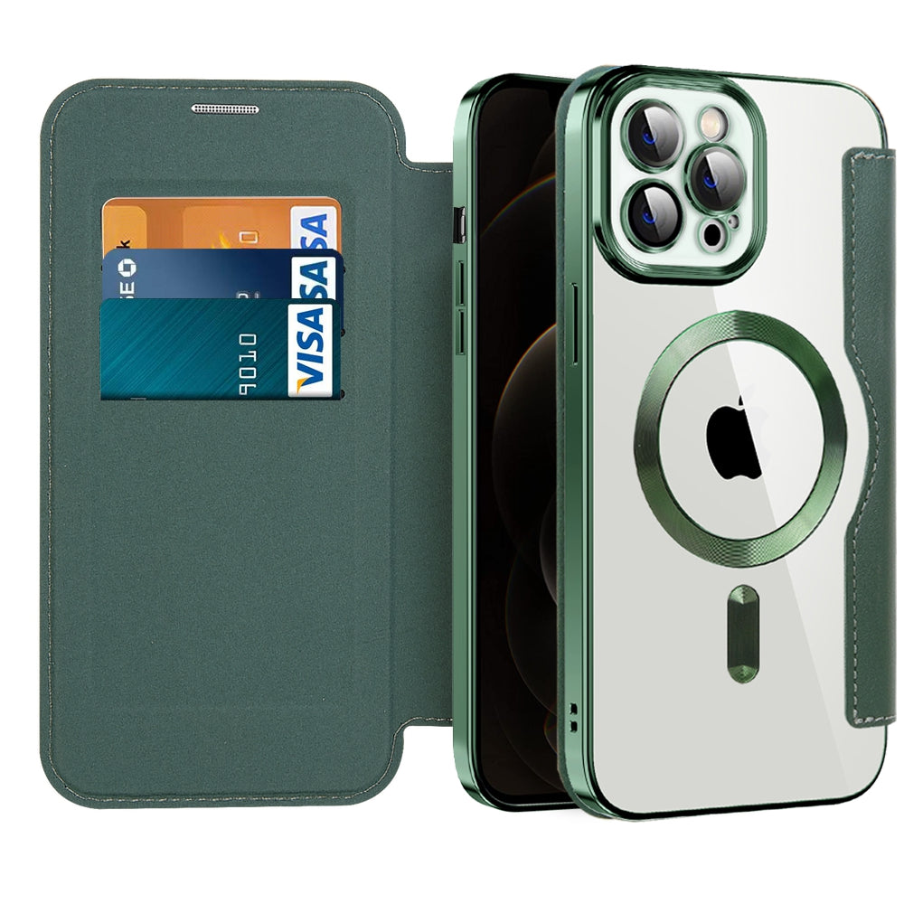 Phone Cover for iPhone 12 Pro 6.1 inch Compatible with MagSafe RFID Blocking Card Slots Well-protected PU Leather TPU Electroplating Clear Back Flip Case with Lens Film Phone Cover for iPhone 12 Pro 6.1 inch Compatible with MagSafe RFID Blocking Card Slots Well-protected PU Leather TPU Electroplating Clear Back Flip Case with Lens Film